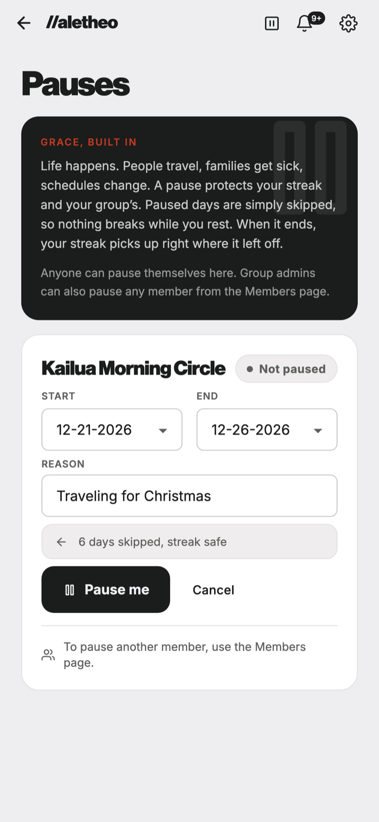 Setting a pause in Aletheo: traveling for Christmas, no broken streak